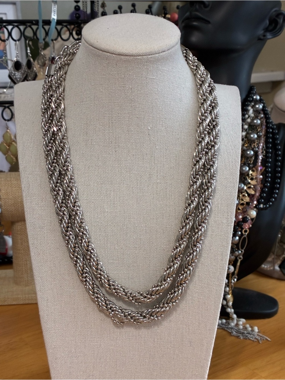Silver-Tone Twisted Rope Necklace.